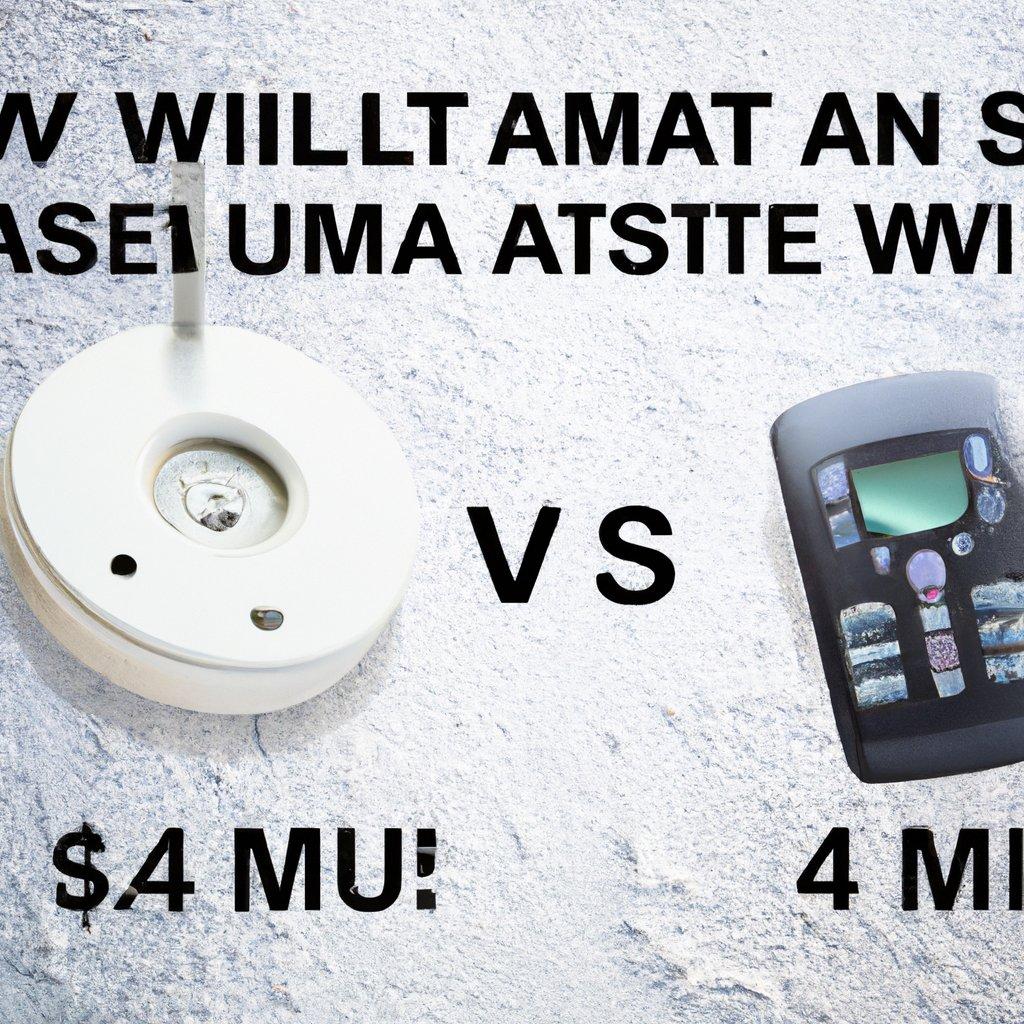 A comparison of GSM and WiFi alarm systems, showcasing features and benefits of each type, with visuals representing wireless security equipment and home safety.