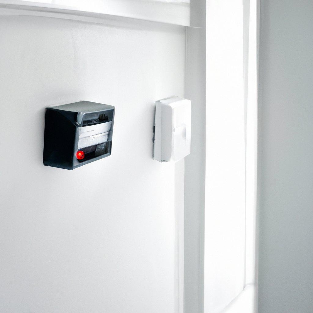 A diagram illustrating the components of a wireless alarm system in a multi-level home, including motion detectors, various sensors, and a central control panel.