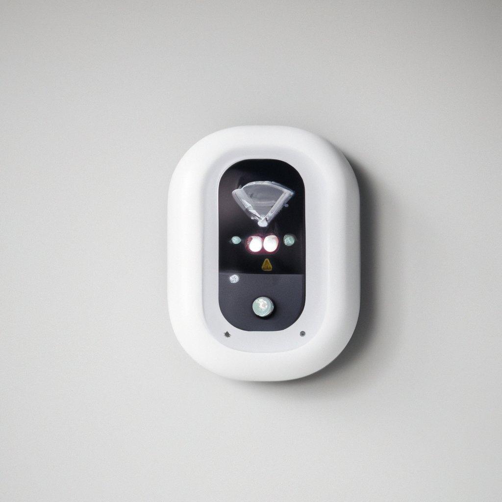 An image showcasing a modern wireless alarm system installed in a home office, highlighting its motion detectors and control panel for security monitoring.