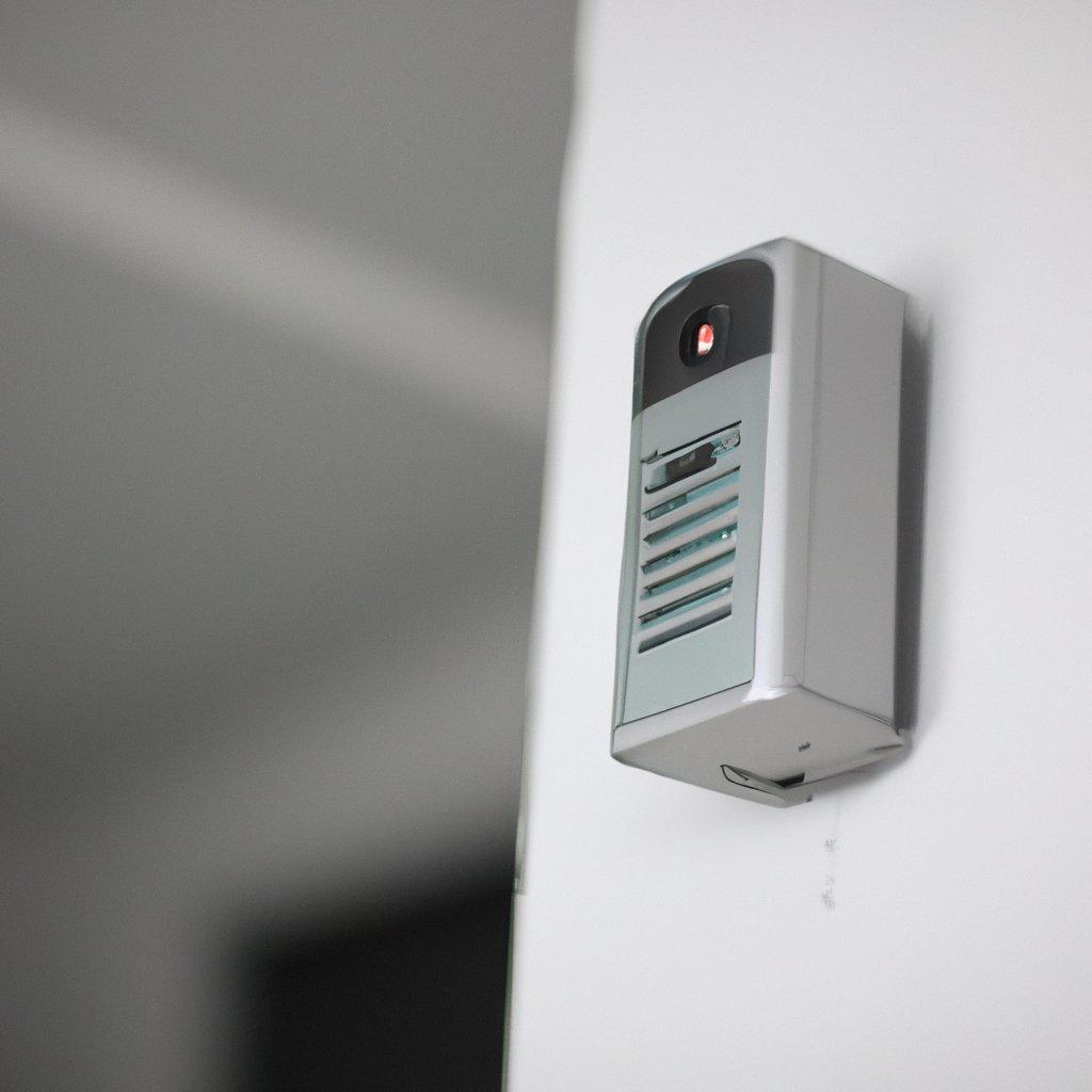A sleek wireless alarm system installed in an urban apartment, showcasing its modern design and secure features.