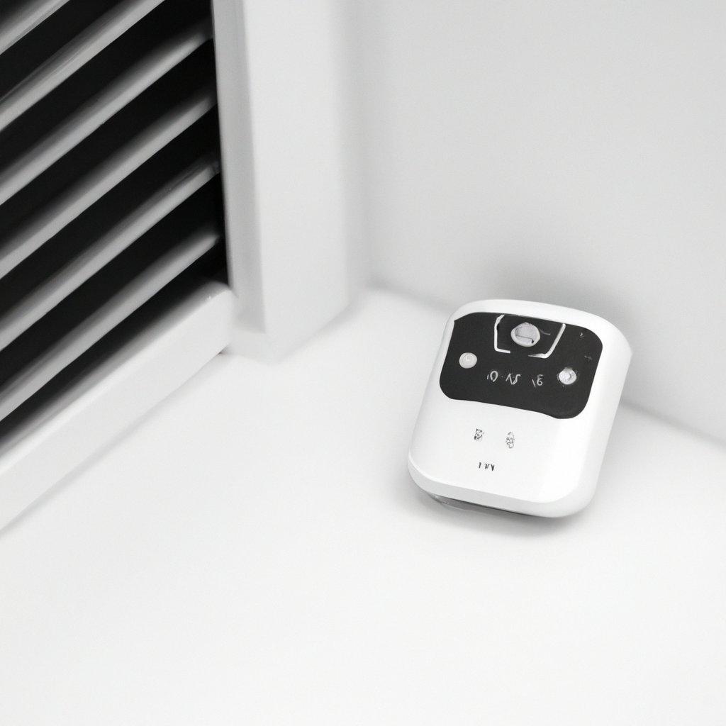 Family home with a wireless security system visible, showcasing a modern GSM alarm device and motion detector, ensuring safety and peace of mind.