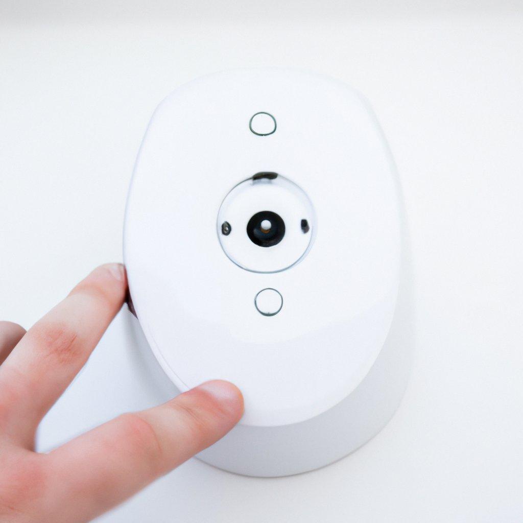 A person inspecting a motion detector connected to a wireless alarm system in a home setting, showcasing the importance of managing false alarms.