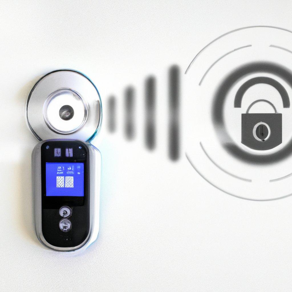 A sleek wireless alarm system integrated with a smart lock on a modern front door, showcasing enhanced home security technology.