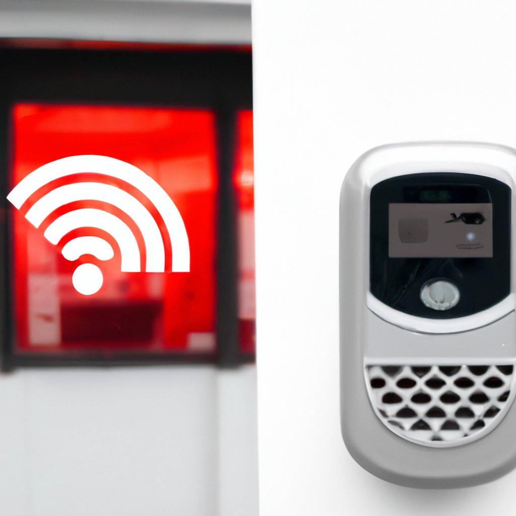 Image of a professional wireless alarm system setup in a retail store, showcasing motion detectors and security alarms to ensure safety and prevent burglaries.