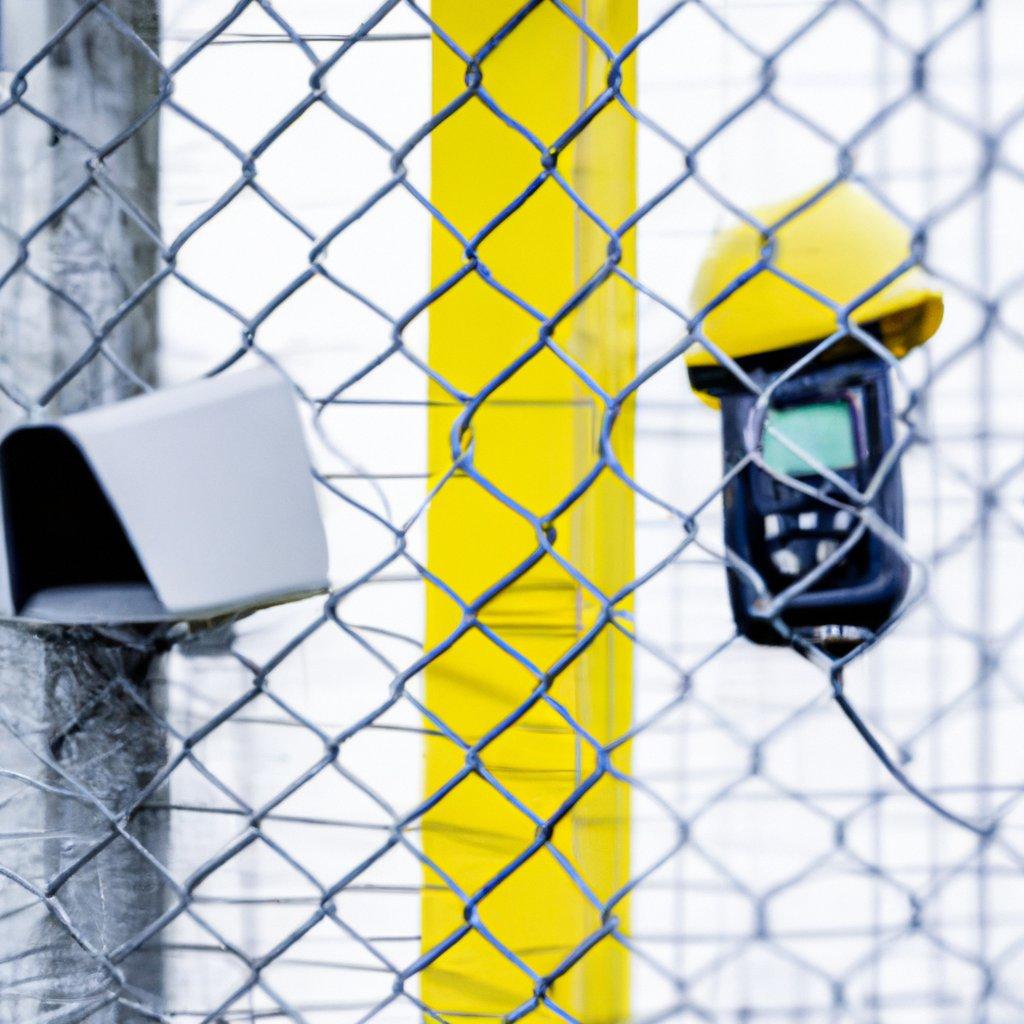 A wireless security alarm system installed at a construction site, showcasing motion detectors and a GSM alarm, ensuring robust protection against theft and intruders.