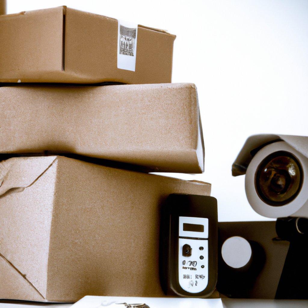 A wireless alarm system setup with cameras monitoring a delivery package at a home's entrance, illustrating effective home security measures.