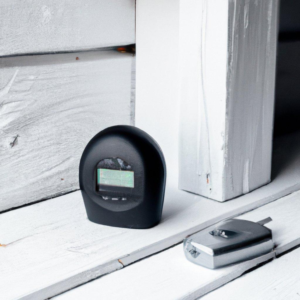 A toolshed equipped with a modern wireless alarm system, showcasing various security components like PIR detectors and alarm panels.