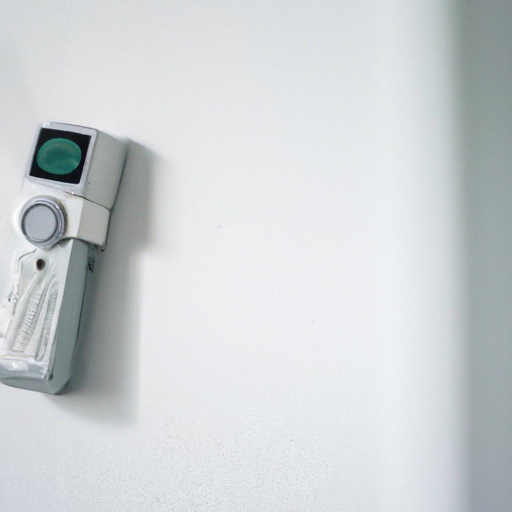An elderly woman using a wireless alarm system at home for added security while living alone.