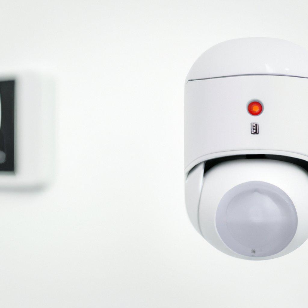 Image of a smart PIR detector mounted on a wall, part of a modern wireless home security system.