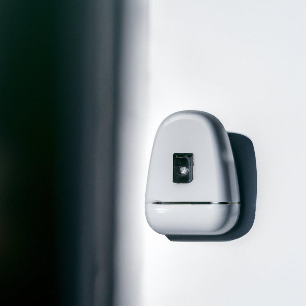 Image of a modern wireless security system setup in a home, featuring a motion detector WiFi device, showcasing its compatibility with pets and home security solutions.