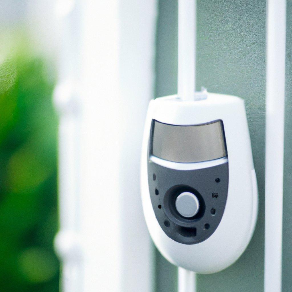 ** A modern garden office equipped with a wireless alarm system, showcasing a motion detector and security features for enhanced safety.